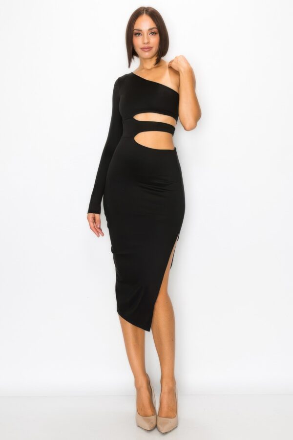 One-Shoulder Maxi Dress with Waist Cut-Out