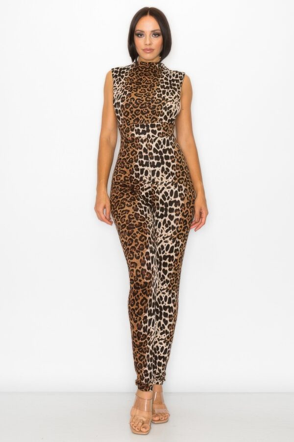 Animal Print Open-Side Skinny Jumpsuit