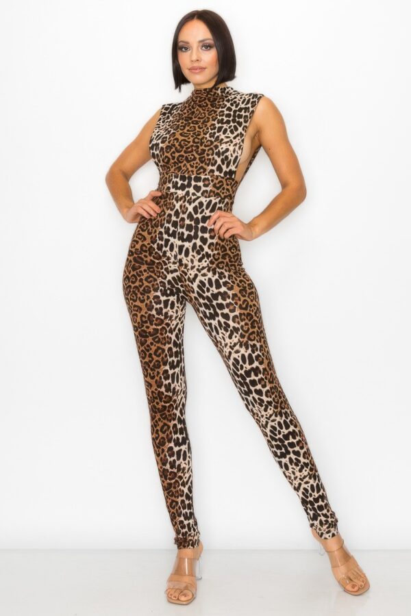 Animal Print Open-Side Skinny Jumpsuit