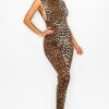 Animal Print Open-Side Skinny Jumpsuit