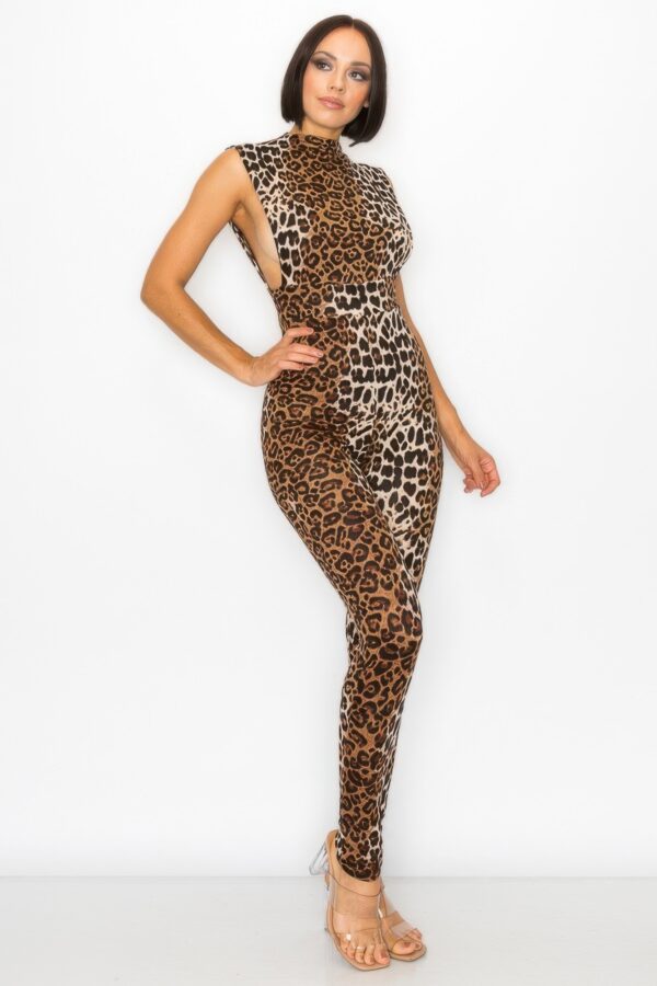 Animal Print Open-Side Skinny Jumpsuit