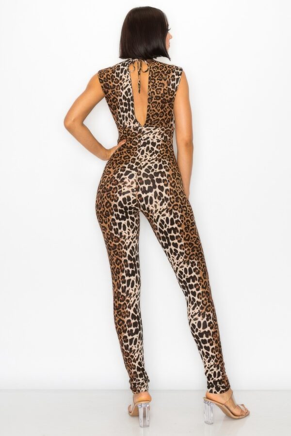 Animal Print Open-Side Skinny Jumpsuit