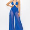 Bikini Top Jumpsuit with Sheer Mesh Wide-Leg Pants