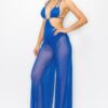 Bikini Top Jumpsuit with Sheer Mesh Wide-Leg Pants