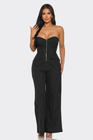 Power Structure Two-Piece Set with Pinstripe Trousers