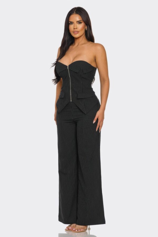 Power Structure Two-Piece Set with Pinstripe Trousers