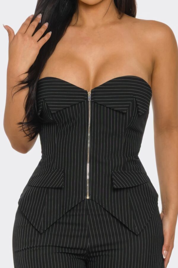 Power Structure Two-Piece Set with Pinstripe Trousers