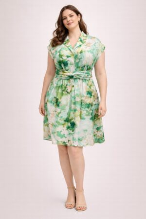 Plus Size Floral Waist-Tie Shirt Dress – Peach Blush Rust