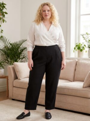 Plus Size High-Rise Linen-Blend Straight-Leg Pants – Rust