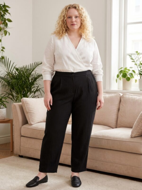 Plus Size High-Rise Linen-Blend Straight-Leg Pants – Rust