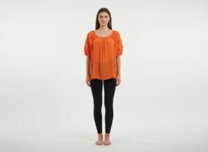 Solid Short Sleeve Blouse with Crochet Detail
