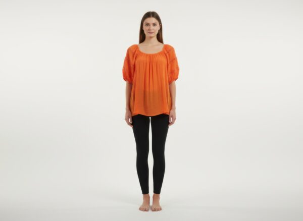 Solid Short Sleeve Blouse with Crochet Detail