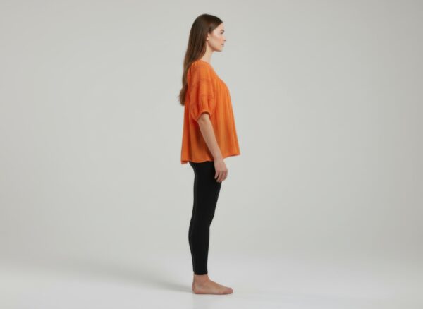 Solid Short Sleeve Blouse with Crochet Detail