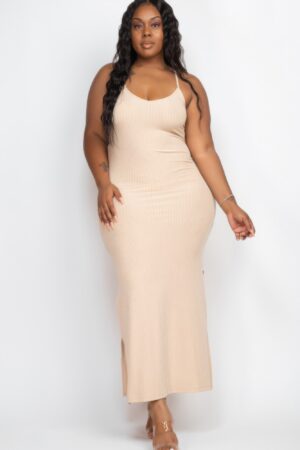 Plus Size Ribbed Cami Maxi Dress with Side Slits
