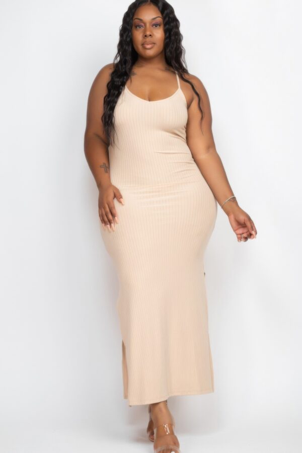 Plus Size Ribbed Cami Maxi Dress with Side Slits