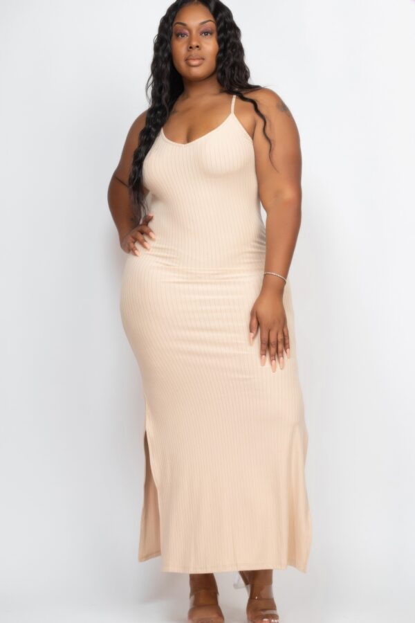 Plus Size Ribbed Cami Maxi Dress with Side Slits