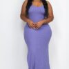 Plus Size Ribbed Cami Maxi Dress with Side Slits
