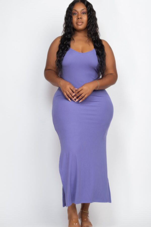 Plus Size Ribbed Cami Maxi Dress with Side Slits