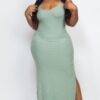 Plus Size Ribbed Cami Maxi Dress with Side Slits