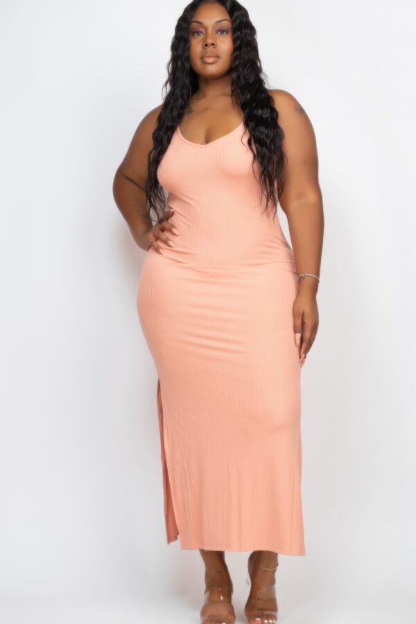 Plus Size Ribbed Cami Maxi Dress with Side Slits