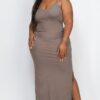 Plus Size Ribbed Cami Maxi Dress with Side Slits