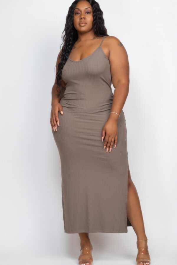 Plus Size Ribbed Cami Maxi Dress with Side Slits
