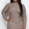 Plus Size Ribbed Mock Neck Bodycon Mini Dress