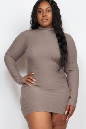 Plus Size Ribbed Mock Neck Bodycon Mini Dress