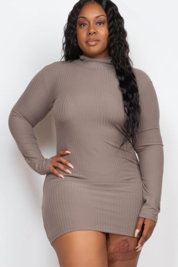 Plus Size Ribbed Mock Neck Bodycon Mini Dress