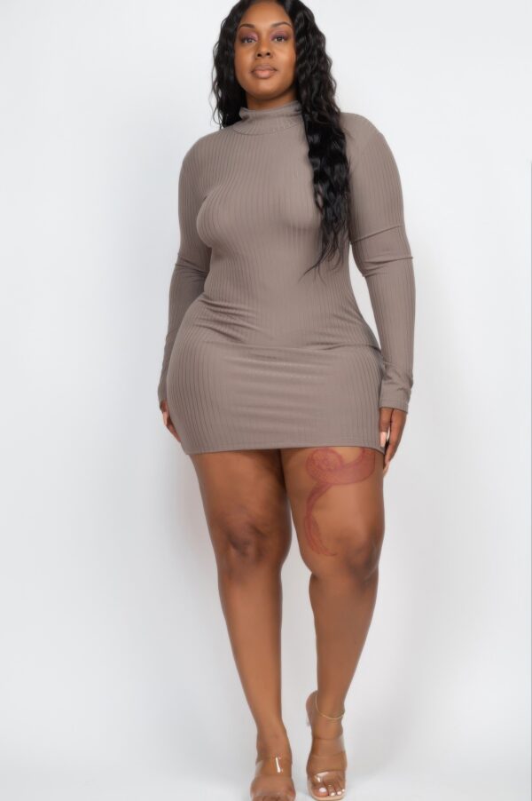 Plus Size Ribbed Mock Neck Bodycon Mini Dress