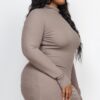 Plus Size Ribbed Mock Neck Bodycon Mini Dress