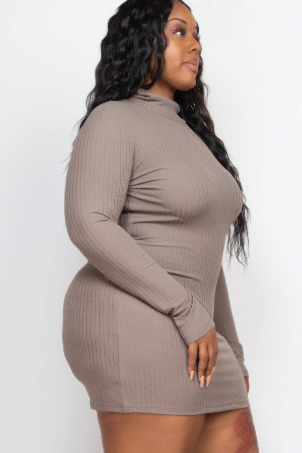 Plus Size Ribbed Mock Neck Bodycon Mini Dress