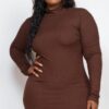 Plus Size Ribbed Mock Neck Bodycon Mini Dress