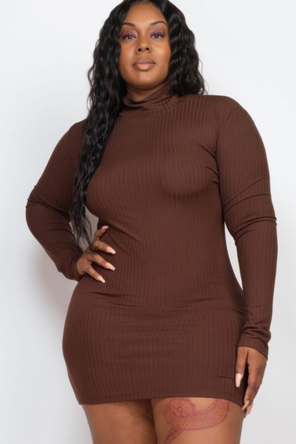 Plus Size Ribbed Mock Neck Bodycon Mini Dress