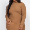 Plus Size Ribbed Mock Neck Bodycon Mini Dress