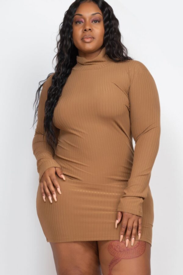 Plus Size Ribbed Mock Neck Bodycon Mini Dress