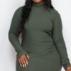 Plus Size Ribbed Mock Neck Bodycon Mini Dress