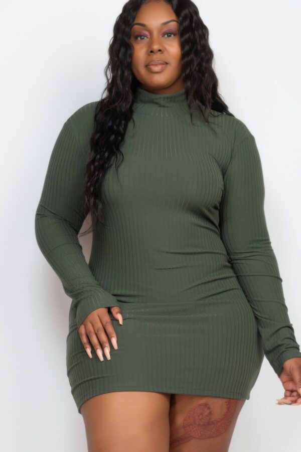 Plus Size Ribbed Mock Neck Bodycon Mini Dress