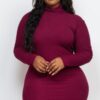 Plus Size Ribbed Mock Neck Bodycon Mini Dress