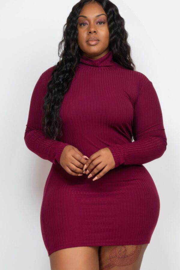 Plus Size Ribbed Mock Neck Bodycon Mini Dress