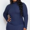 Plus Size Ribbed Mock Neck Bodycon Mini Dress