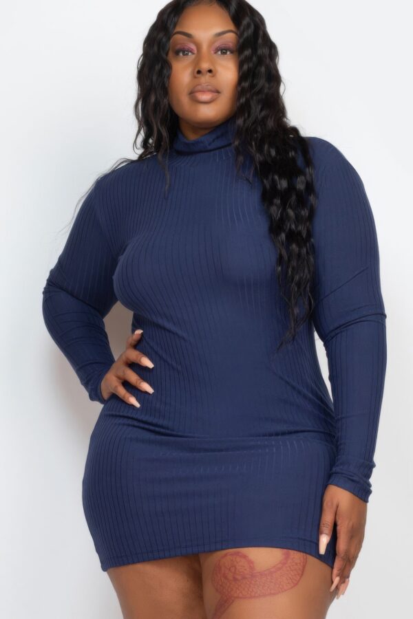 Plus Size Ribbed Mock Neck Bodycon Mini Dress