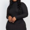 Plus Size Ribbed Mock Neck Bodycon Mini Dress