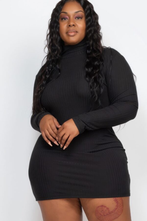 Plus Size Ribbed Mock Neck Bodycon Mini Dress