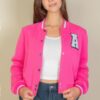 Cropped Letter-Patch Varsity Jacket with A Logo