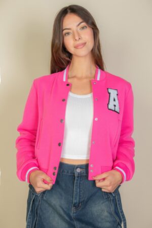 Cropped Letter-Patch Varsity Jacket with A Logo