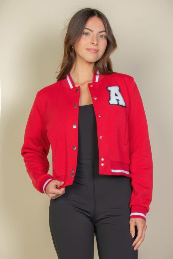 Cropped Letter-Patch Varsity Jacket with A Logo