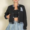 Cropped Letter-Patch Varsity Jacket with A Logo