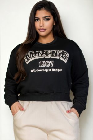 Plus Size Drop-Shoulder Sweatshirt with Maine Graphic