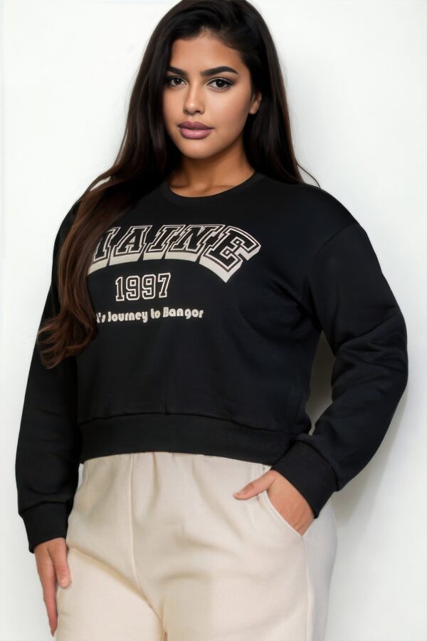 Plus Size Drop-Shoulder Sweatshirt with Maine Graphic